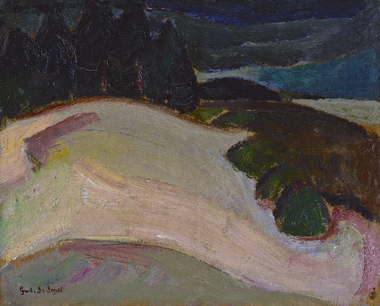 Smet G. de | Gustave de Smet, Landschap, olieverf op board op paneel 31,9 x 38,6 cm, gesigneerd linksonder en te dateren ca. 1917