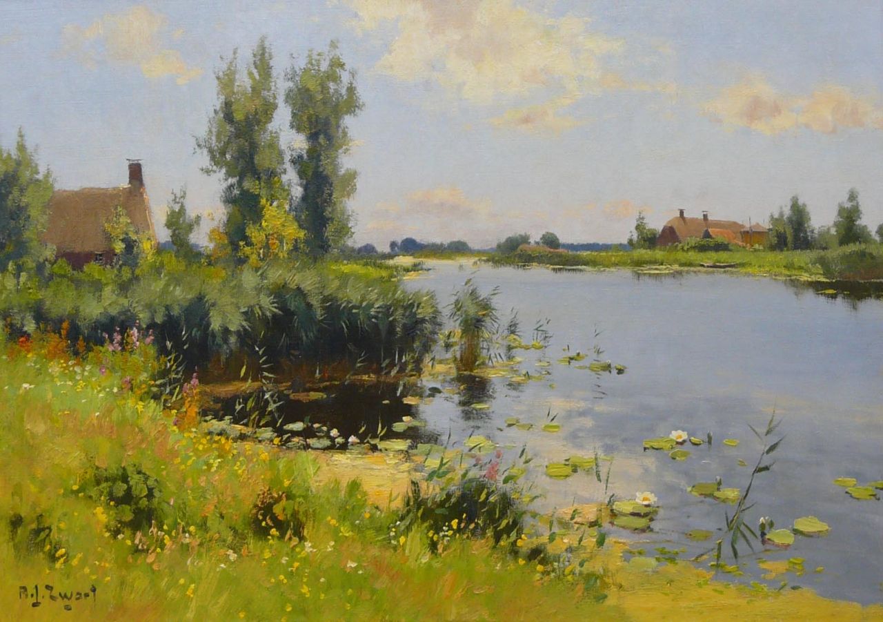 Zwart A.J. | Adrianus Johannes 'Arie' Zwart, Zomer aan de Kromme Mijdrecht, olieverf op doek 50,5 x 70,3 cm, gesigneerd l.o Zwart A.J. | Adrianus Johannes 'Arie' Zwart, Zomer aan de Kromme Mijdrecht, olieverf op doek 50,5 x 70,3 cm, gesigneerd l.o