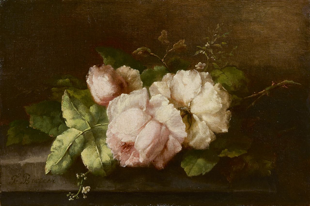 Breuer-Wikman F.  | Frederika Breuer-Wikman, Rozen op een plint, olieverf op doek 29,9 x 44,9 cm, gesigneerd linksonder