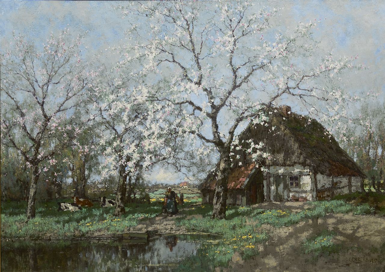 Gorter A.M. | 'Arnold' Marc Gorter, Bloeiende appelboom op een boerenerf bij een beekje, olieverf op doek 100,9 x 135,4 cm, gesigneerd rechtsonder en gedateerd 1915 Gorter A.M. | 'Arnold' Marc Gorter, Bloeiende appelboom op een boerenerf bij een beekje, olieverf op doek 100,9 x 135,4 cm, gesigneerd rechtsonder en gedateerd 1915