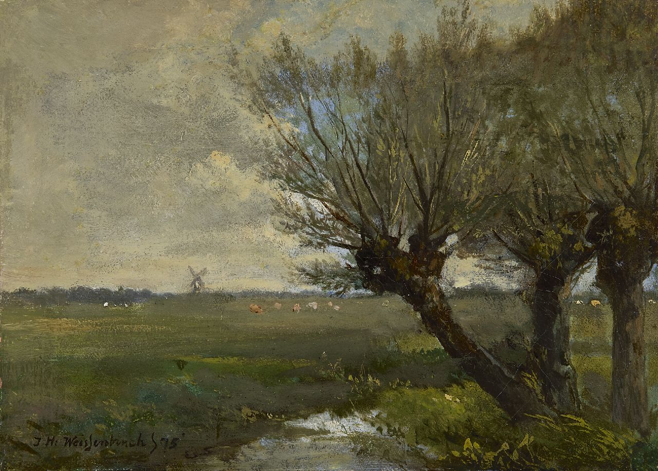 Weissenbruch H.J. | Hendrik Johannes 'J.H.' Weissenbruch, Knotwilgen in een polderlandschap, olieverf op doek 17,3 x 24,8 cm, gesigneerd linksonder en gedateerd '75 Weissenbruch H.J. | Hendrik Johannes 'J.H.' Weissenbruch, Knotwilgen in een polderlandschap, olieverf op doek 17,3 x 24,8 cm, gesigneerd linksonder en gedateerd '75