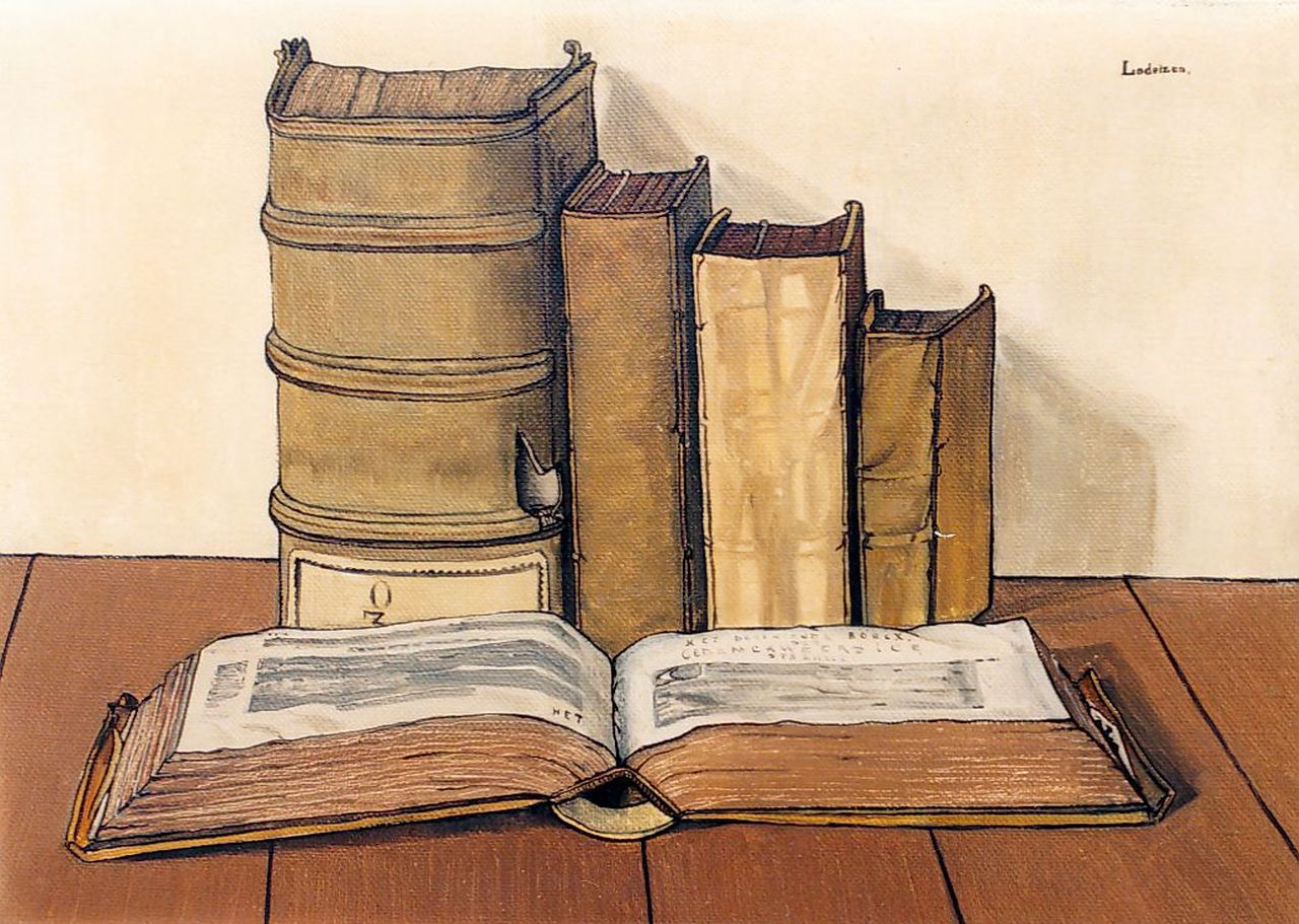 Lodeizen J. | Johannes 'Jo' Lodeizen, Boeken, olieverf op doek 40,2 x 56,5 cm, gesigneerd rechtsboven en gedateerd 1927 Lodeizen J. | Johannes 'Jo' Lodeizen, Boeken, olieverf op doek 40,2 x 56,5 cm, gesigneerd rechtsboven en gedateerd 1927