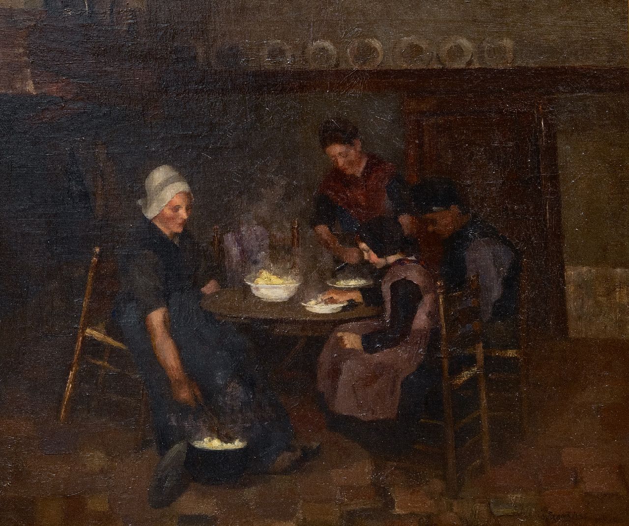 Frankfort E. | Eduard Frankfort | Schilderijen te koop aangeboden | Etenstijd, olieverf op doek 49,2 x 59,1 cm, gesigneerd rechtsonder Frankfort E. | Eduard Frankfort | Schilderijen te koop aangeboden | Etenstijd, olieverf op doek 49,2 x 59,1 cm, gesigneerd rechtsonder