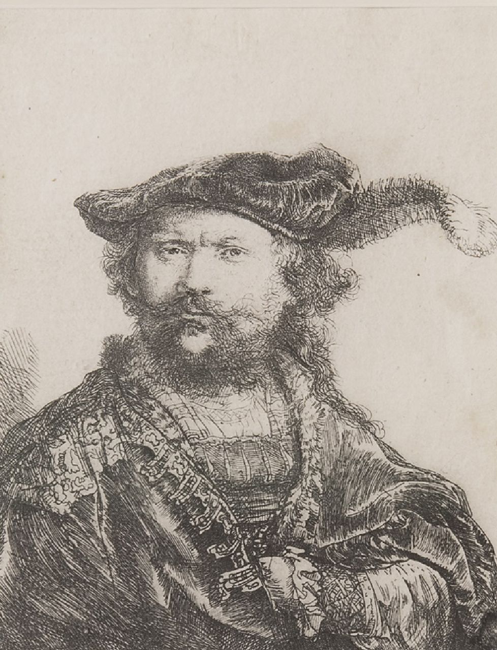 Rembrandt (Rembrandt Harmensz. van Rijn) | Rembrandt (Rembrandt Harmensz. van Rijn), Zelfportret met gepluimde fluwelen baret, ets op papier 13,4 x 10,3 cm Rembrandt (Rembrandt Harmensz. van Rijn) | Rembrandt (Rembrandt Harmensz. van Rijn), Zelfportret met gepluimde fluwelen baret, ets op papier 13,4 x 10,3 cm