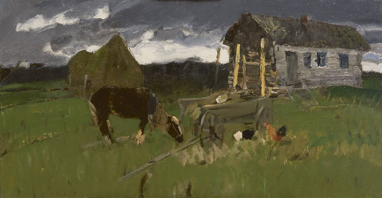 Varichev I.M.  | Ivan Mikhailovich Varichev | Schilderijen te koop aangeboden | Aan de rand van het dorp, olieverf op doek 59,7 x 115,3 cm, gesigneerd linksonder, verso en op spieraam