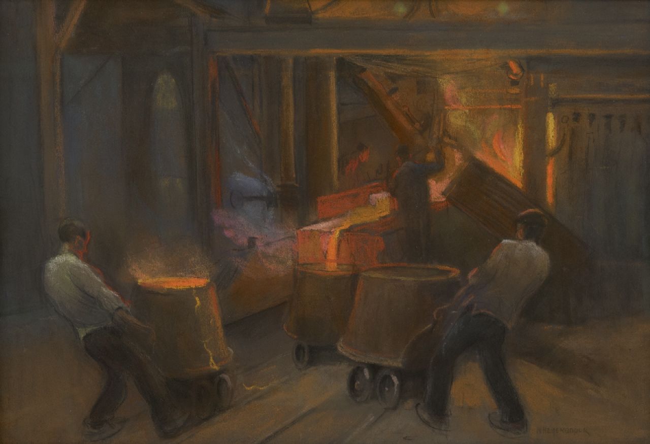 Heijenbrock J.C.H. | Johan Coenraad Hermann 'Herman' Heijenbrock, IJzergieterij, pastel op papier 33,1 x 47,6 cm, gesigneerd rechtsonder Heijenbrock J.C.H. | Johan Coenraad Hermann 'Herman' Heijenbrock, IJzergieterij, pastel op papier 33,1 x 47,6 cm, gesigneerd rechtsonder