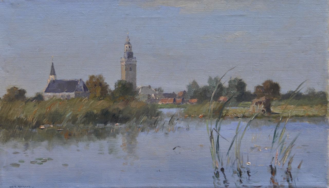 Knikker A.  | Aris Knikker | Schilderijen te koop aangeboden | Gezicht op Nieuwkoop, olieverf op doek 30,3 x 50,3 cm, gesigneerd linksonder en zonder lijst