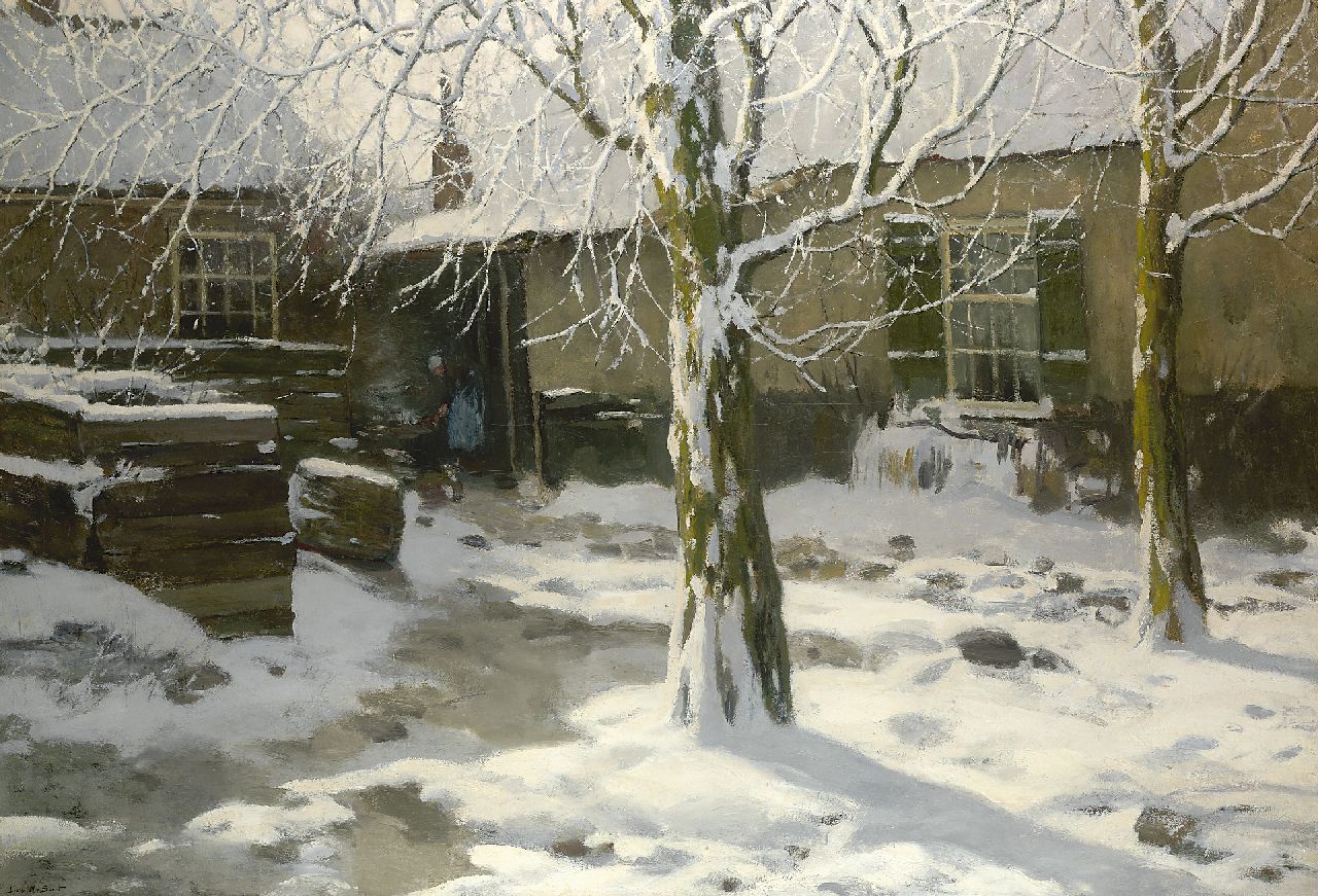Soest L.W. van | 'Louis' Willem van Soest, Winters boerenerf, olieverf op doek 105,4 x 151,0 cm, gesigneerd linksonder en te dateren ca. 1914 Soest L.W. van | 'Louis' Willem van Soest, Winters boerenerf, olieverf op doek 105,4 x 151,0 cm, gesigneerd linksonder en te dateren ca. 1914