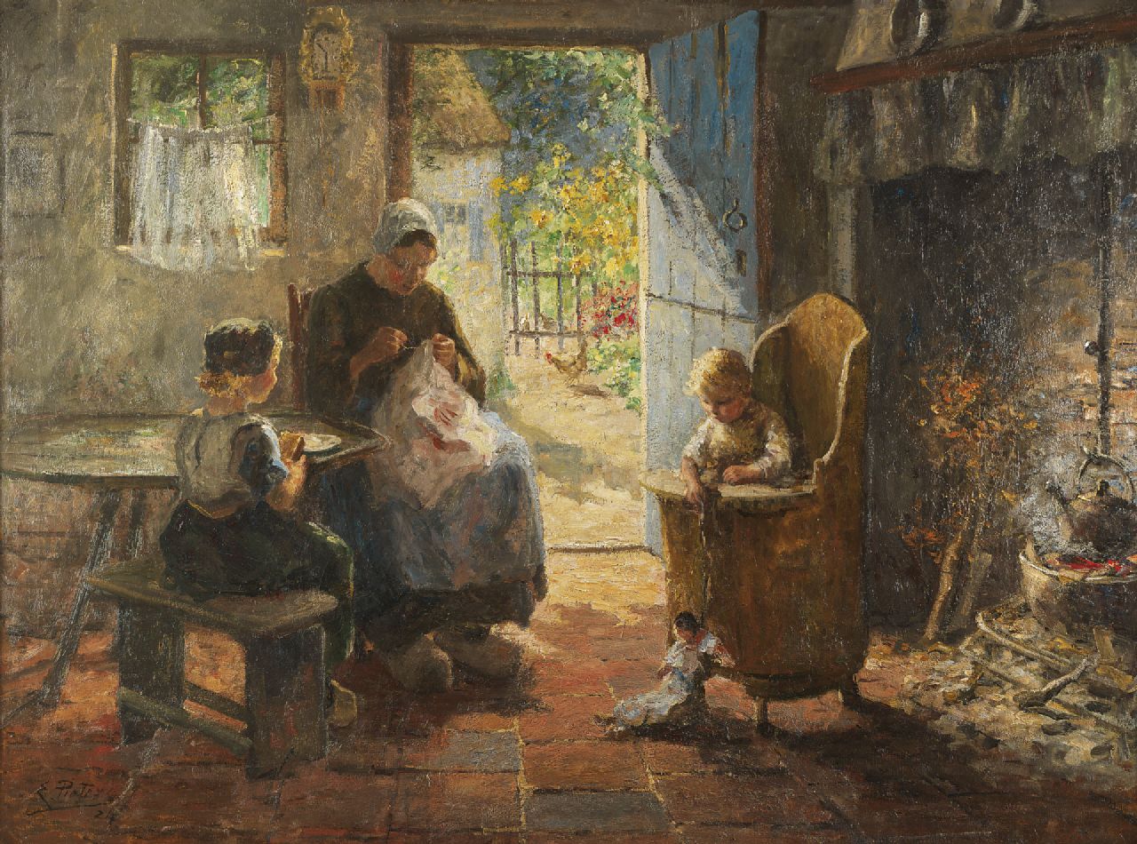 Pieters E.  | Evert Pieters, Een vredig uurtje, olieverf op doek 121,5 x 161,0 cm, gesigneerd linksonder en gedateerd '24