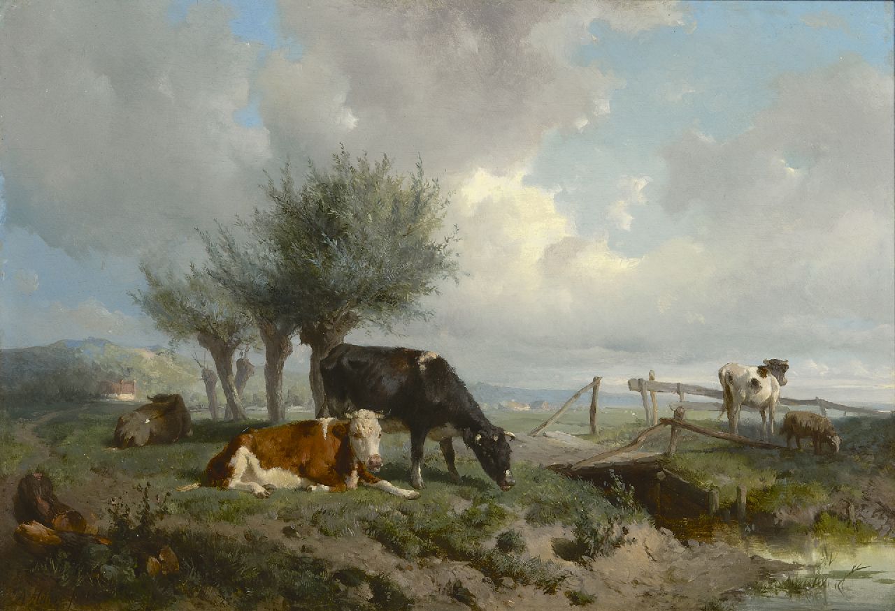 Mauve A.  | Anthonij 'Anton' Mauve, Vee aan de waterkant, bij Oosterbeek, olieverf op paneel 30,3 x 43,9 cm, gesigneerd linksonder en gedateerd 1866