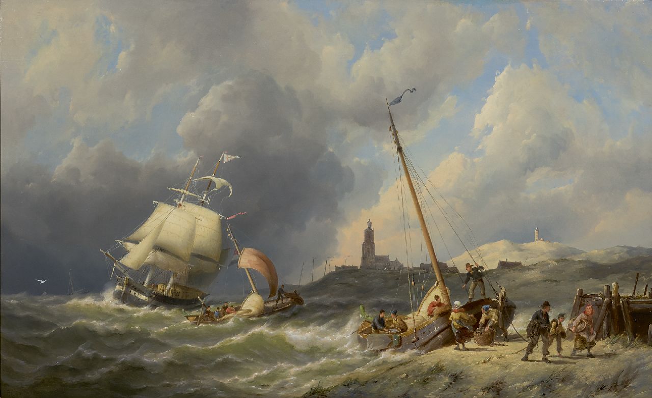 Dommershuijzen P.C.  | Pieter Cornelis Dommershuijzen, Kustgezicht bij Walcheren, olieverf op paneel 50,3 x 81,6 cm, gesigneerd linksonder en gedateerd 1886