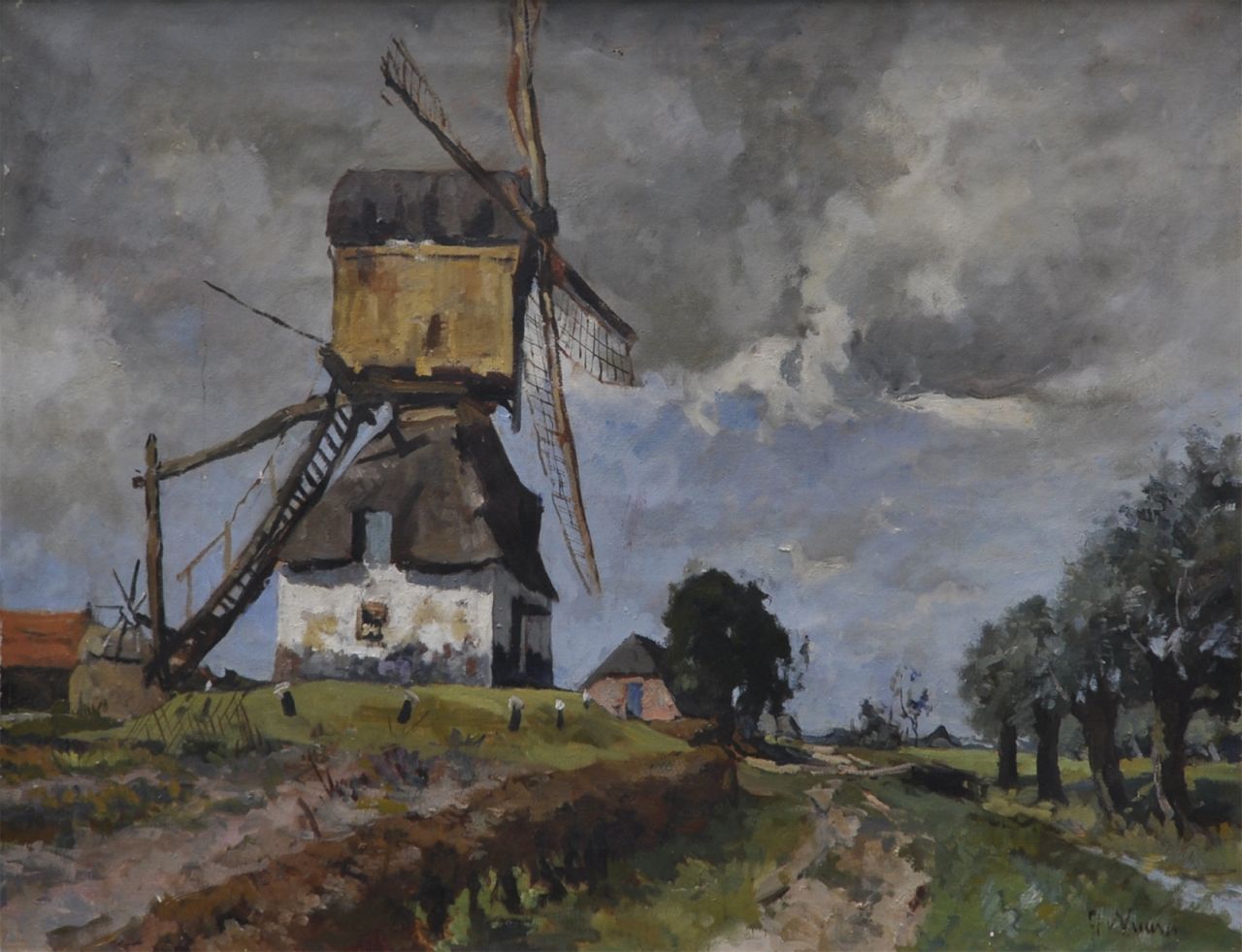 Vuuren J. van | Jan van Vuuren, Wipmolen bij Molenaarsgraaf, olieverf op doek 60,6 x 80,3 cm, gesigneerd rechtsonder