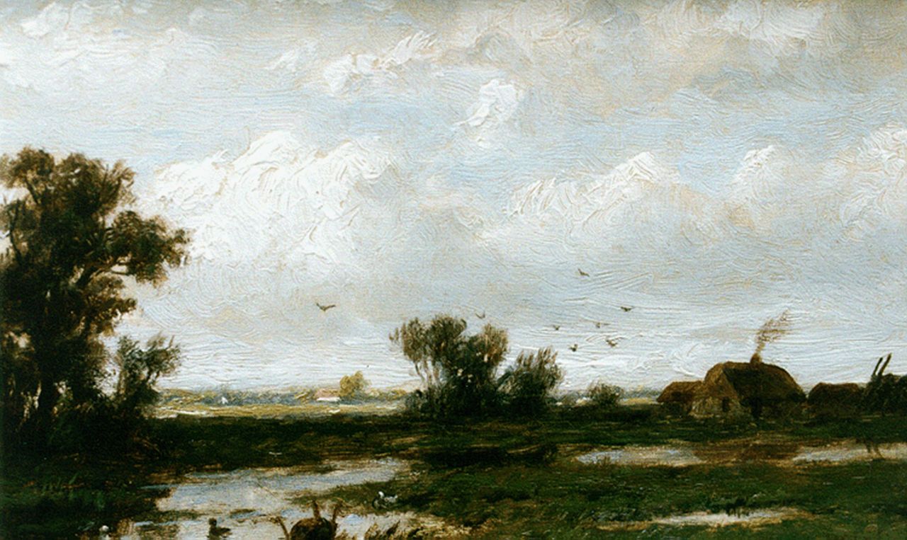Wijngaerdt A.J. van | Anthonie Jacobus van Wijngaerdt, Polderlandschap, olieverf op doek 14,2 x 22,2 cm Wijngaerdt A.J. van | Anthonie Jacobus van Wijngaerdt, Polderlandschap, olieverf op doek 14,2 x 22,2 cm