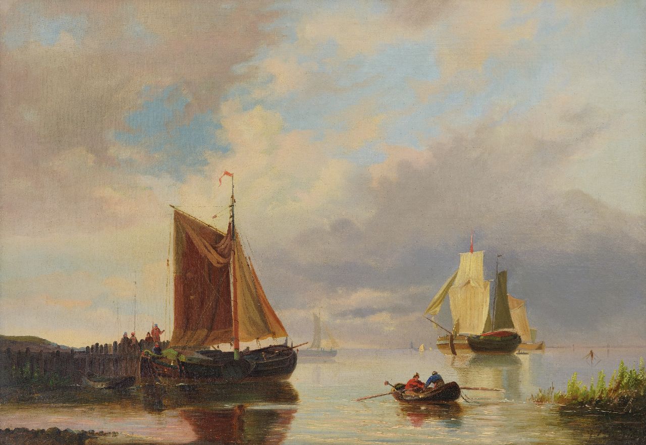 Hendriks G. | Gerardus 'George Henry' Hendriks, Zeilschepen op kalme zee, olieverf op doek 43,0 x 61,0 cm, gesigneerd rechtsonder Hendriks G. | Gerardus 'George Henry' Hendriks, Zeilschepen op kalme zee, olieverf op doek 43,0 x 61,0 cm, gesigneerd rechtsonder