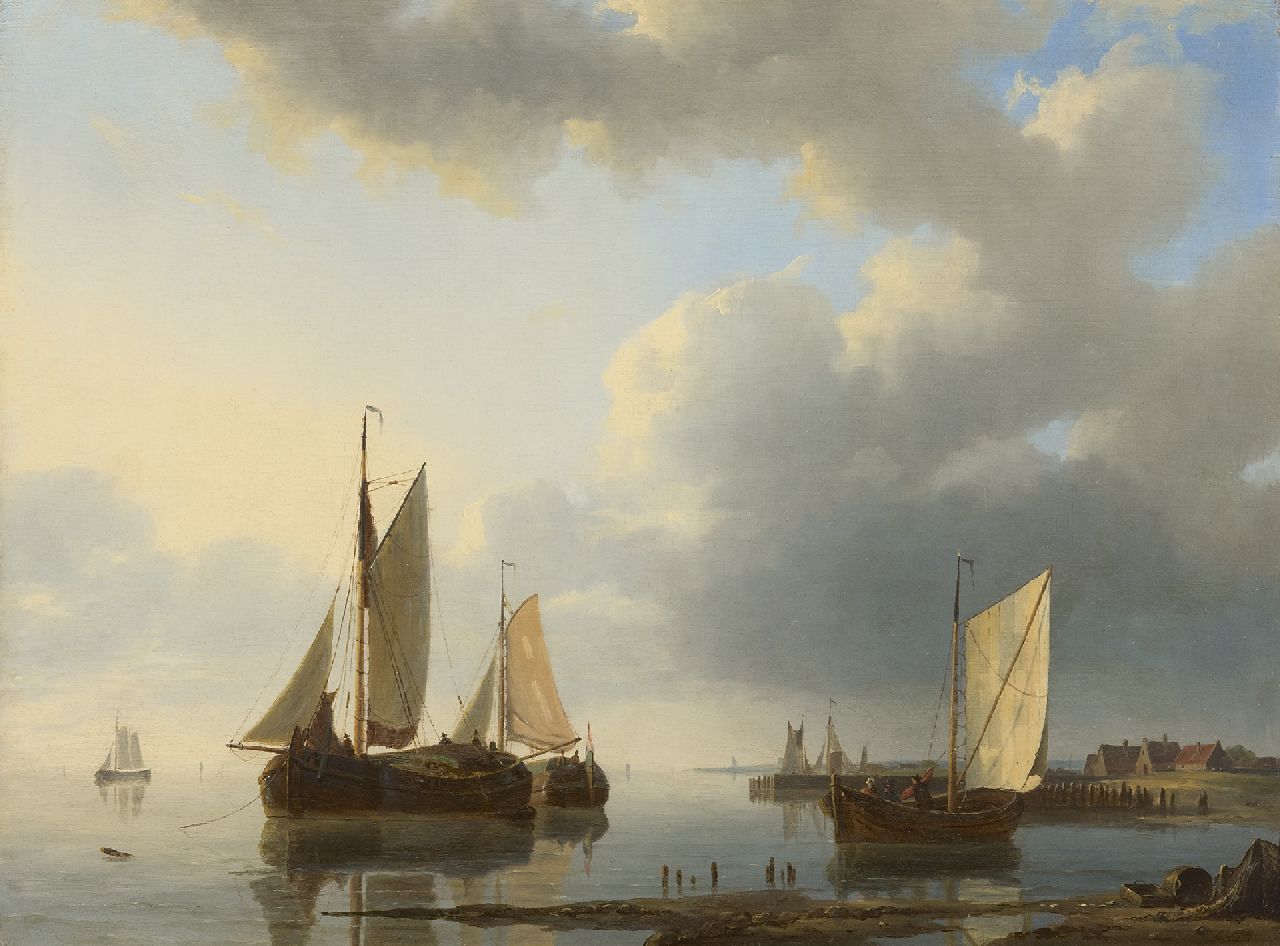 Hulk A.  | Abraham Hulk, Schepen voor anker op kalme zee, olieverf op paneel 34,0 x 45,0 cm, gesigneerd rechtsonder