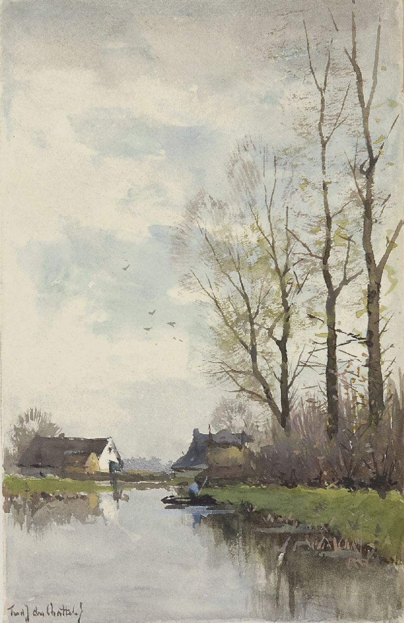 Rossum du Chattel F.J. van | Fredericus Jacobus van Rossum du Chattel, Poldervaart, aquarel op papier 17,1 x 11,0 cm, gesigneerd linksonder