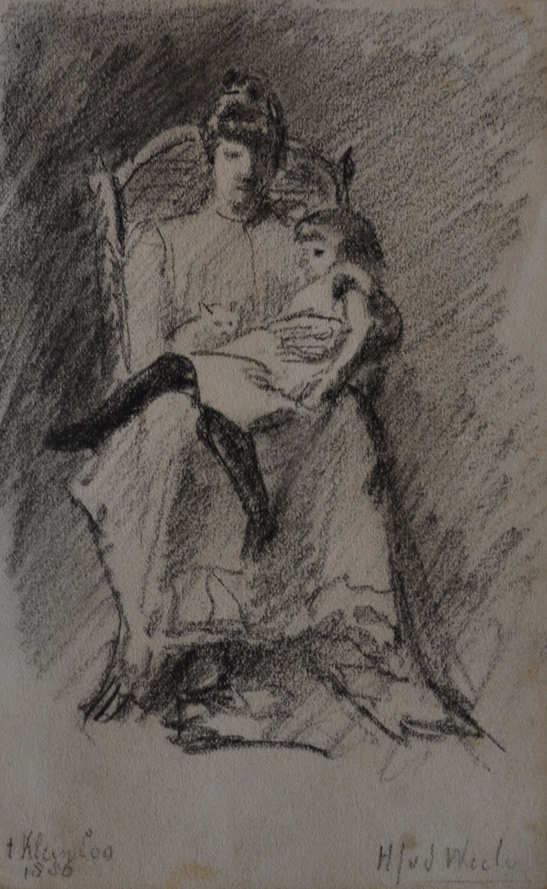 Herman van der Weele | Moeder poes en kind; portret van de echtgenote van de schilder en hun dochter, houtskool op papier, 17,4 x 10,9 cm, gesigneerd r.o. en gedateerd 1886, zonder lijst Herman van der Weele | Moeder poes en kind; portret van de echtgenote van de schilder en hun dochter, houtskool op papier, 17,4 x 10,9 cm, gesigneerd r.o. en gedateerd 1886, zonder lijst