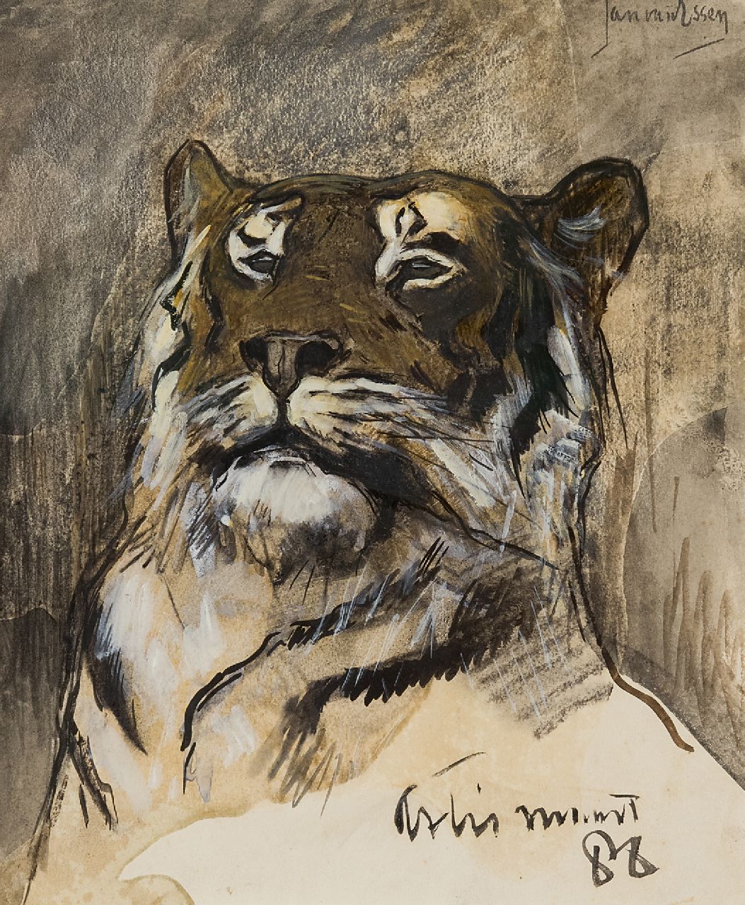 Essen J.C. van | Johannes Cornelis 'Jan' van Essen, Tijger in Artis, Amsterdam, aquarel op papier 25,5 x 20,9 cm, gesigneerd rechtsboven en gedateerd maart '88