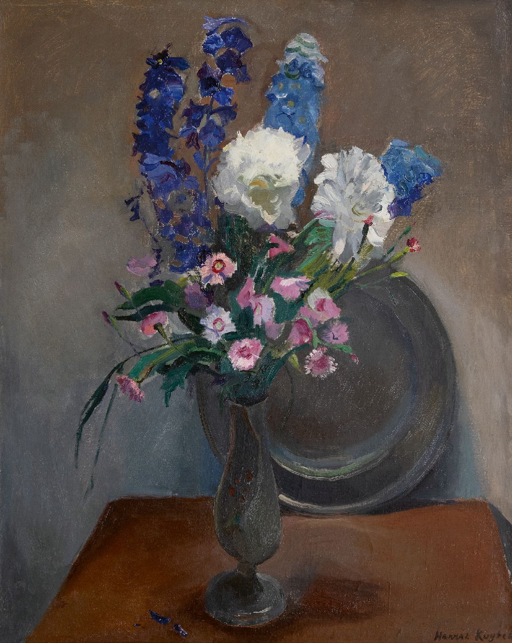 Kuijten H.J. | Henricus Johannes 'Harrie' Kuijten | Schilderijen te koop aangeboden | Tinnen vaas met zomerbloemen, olieverf op doek 82,6 x 65,5 cm, gesigneerd rechtsonder Kuijten H.J. | Henricus Johannes 'Harrie' Kuijten | Schilderijen te koop aangeboden | Tinnen vaas met zomerbloemen, olieverf op doek 82,6 x 65,5 cm, gesigneerd rechtsonder