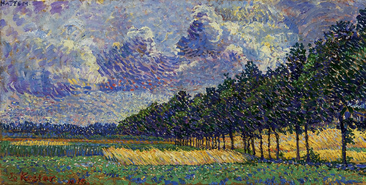 Koster J.P.C.A.  | Johanna Petronella Catharina Antoinetta 'Jo' Koster, Zomerlandschap bij Hattem, olieverf op board 17,7 x 34,6 cm, gesigneerd linksonder en gedateerd 1915