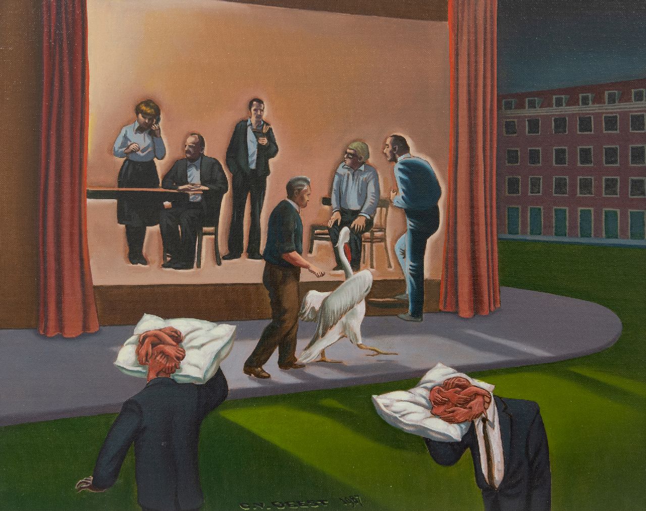 Chris van Geest | De surrealistische voorstelling, olieverf op doek, 40,3 x 50,1 cm, gesigneerd m.o. en gedateerd 1987 Chris van Geest | De surrealistische voorstelling, olieverf op doek, 40,3 x 50,1 cm, gesigneerd m.o. en gedateerd 1987