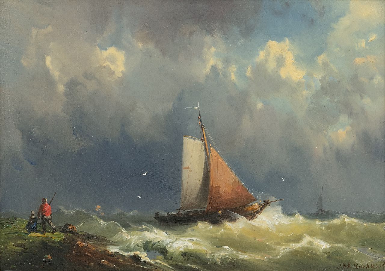 Koekkoek J.H.B. | Johannes Hermanus Barend 'Jan H.B.' Koekkoek, Zeilschepen op ruwe zee, olieverf op paneel 23,1 x 32,7 cm, gesigneerd rechtsonder Koekkoek J.H.B. | Johannes Hermanus Barend 'Jan H.B.' Koekkoek, Zeilschepen op ruwe zee, olieverf op paneel 23,1 x 32,7 cm, gesigneerd rechtsonder