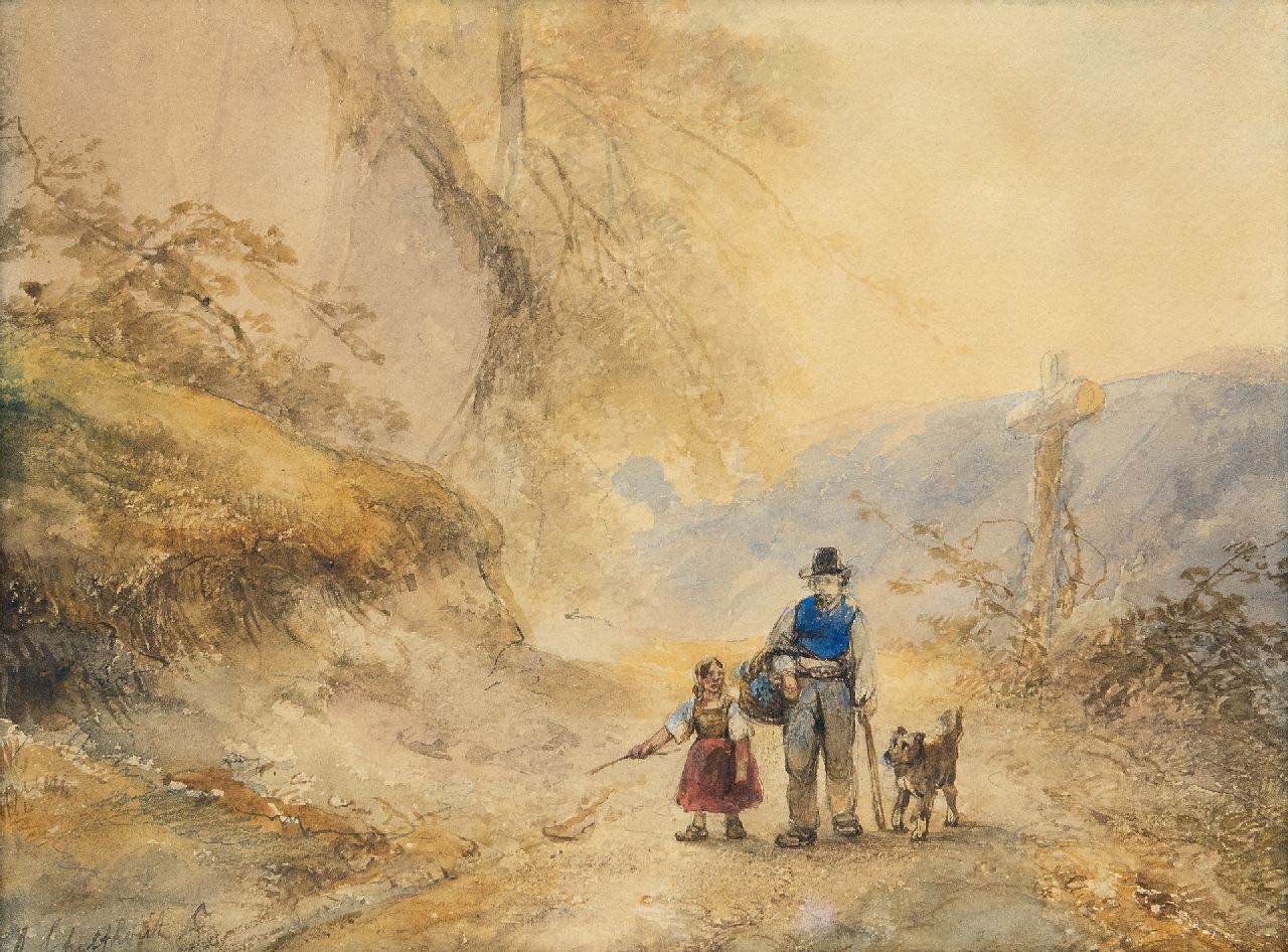Schelfhout A. | Andreas Schelfhout | Aquarellen en tekeningen te koop aangeboden | Wandelaars met hond op een landweg, potlood en aquarel op papier 23,3 x 30,5 cm, gesigneerd linksonder Schelfhout A. | Andreas Schelfhout | Aquarellen en tekeningen te koop aangeboden | Wandelaars met hond op een landweg, potlood en aquarel op papier 23,3 x 30,5 cm, gesigneerd linksonder