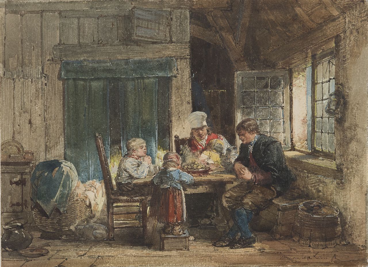 Kate H.F.C. ten | 'Herman' Frederik Carel ten Kate, Het gebed voor de maaltijd, Marken, aquarel op papier 21,6 x 29,7 cm, gesigneerd rechtsonder Kate H.F.C. ten | 'Herman' Frederik Carel ten Kate, Het gebed voor de maaltijd, Marken, aquarel op papier 21,6 x 29,7 cm, gesigneerd rechtsonder
