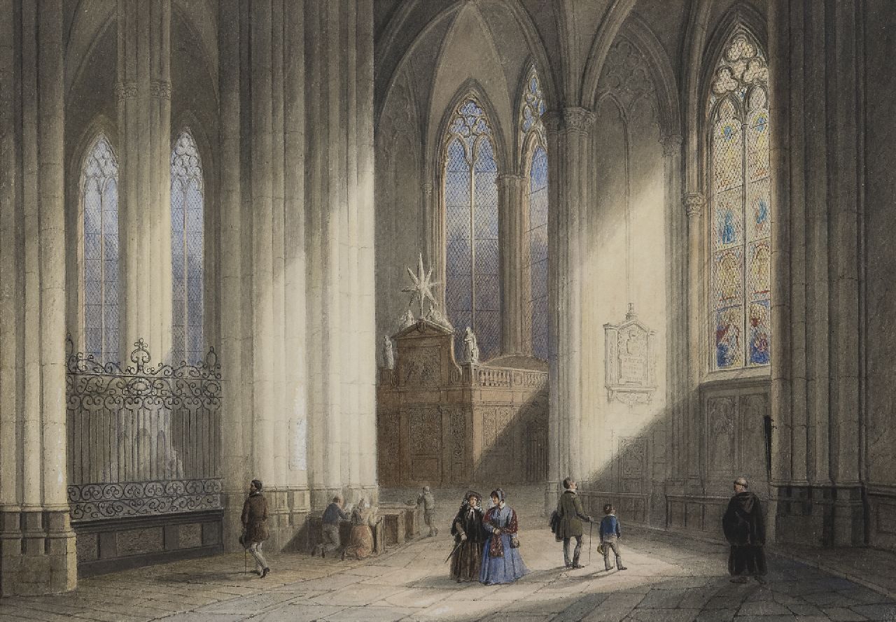 Tetar van Elven J.B.  | Jan 'Johannes' Baptist Tetar van Elven, Interieur van de Dom van Keulen, aquarel op papier 27,1 x 39,0 cm, gesigneerd verso