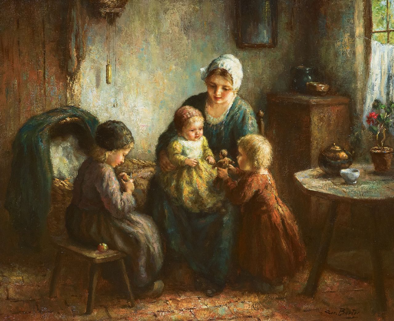 Bouter C.W. | Cornelis Wouter 'Cor' Bouter, Jonge moeder met kinderen, olieverf op doek 50,8 x 60,5 cm, gesigneerd rechtsonder Bouter C.W. | Cornelis Wouter 'Cor' Bouter, Jonge moeder met kinderen, olieverf op doek 50,8 x 60,5 cm, gesigneerd rechtsonder