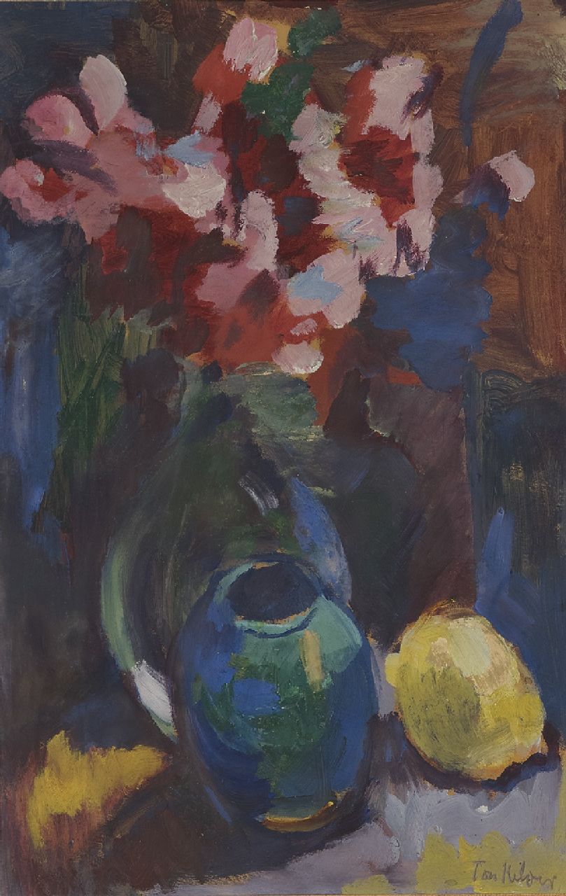 Kelder A.B.  | Antonius Bernardus 'Toon' Kelder | Aquarellen en tekeningen te koop aangeboden | Stilleven met bloemen, pul en citroen, gouache op papier 40,0 x 28,2 cm, gesigneerd rechtsonder