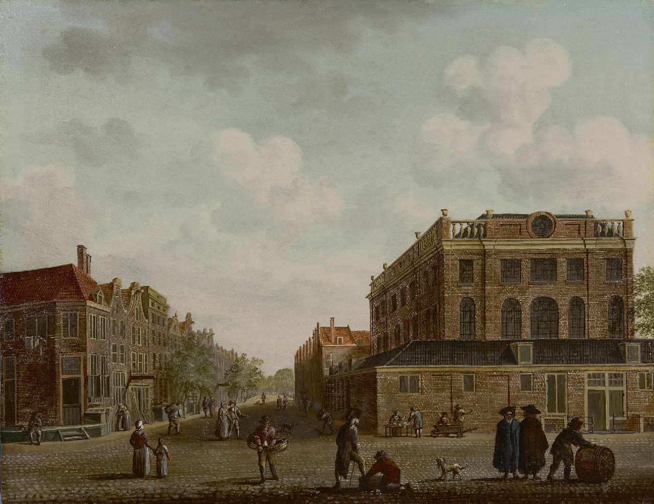 Fredericus Theodorus Renard | De Portugese Synagoge gezien vanuit de Jodenbreestraat in Amsterdam, olieverf op paneel, 33,8 x 43,8 cm, eind 18e eeuw