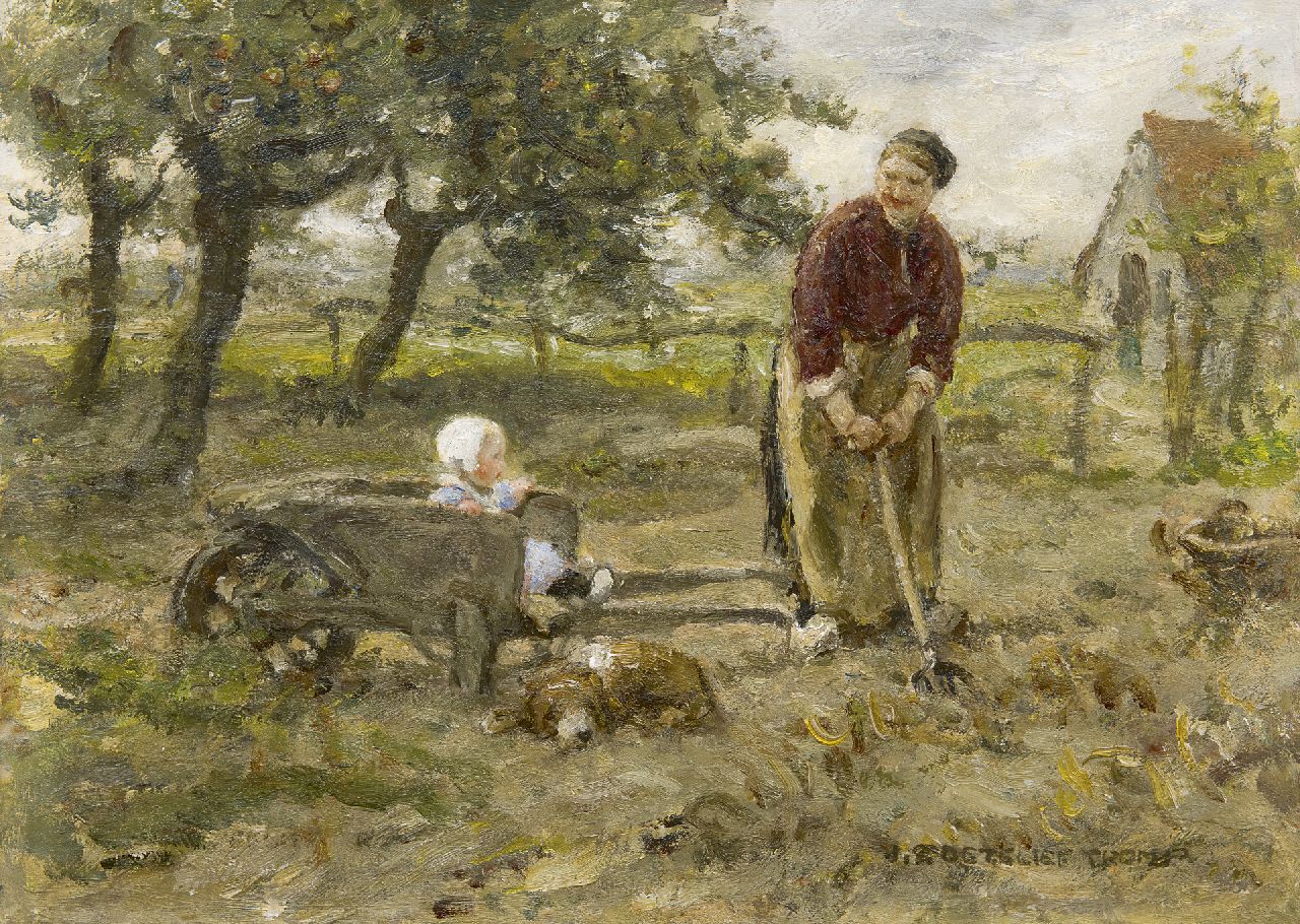 Zoetelief Tromp J.  | Johannes 'Jan' Zoetelief Tromp, Aardappels rooien, olieverf op doek 25,3 x 35,2 cm, gesigneerd rechtsonder