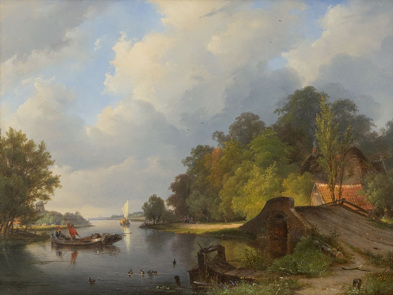 Breuhaus de Groot F. | Frans Breuhaus de Groot, Zomerdag langs de rivier, olieverf op paneel 33,5 x 44,3 cm, gesigneerd linksonder Breuhaus de Groot F. | Frans Breuhaus de Groot, Zomerdag langs de rivier, olieverf op paneel 33,5 x 44,3 cm, gesigneerd linksonder