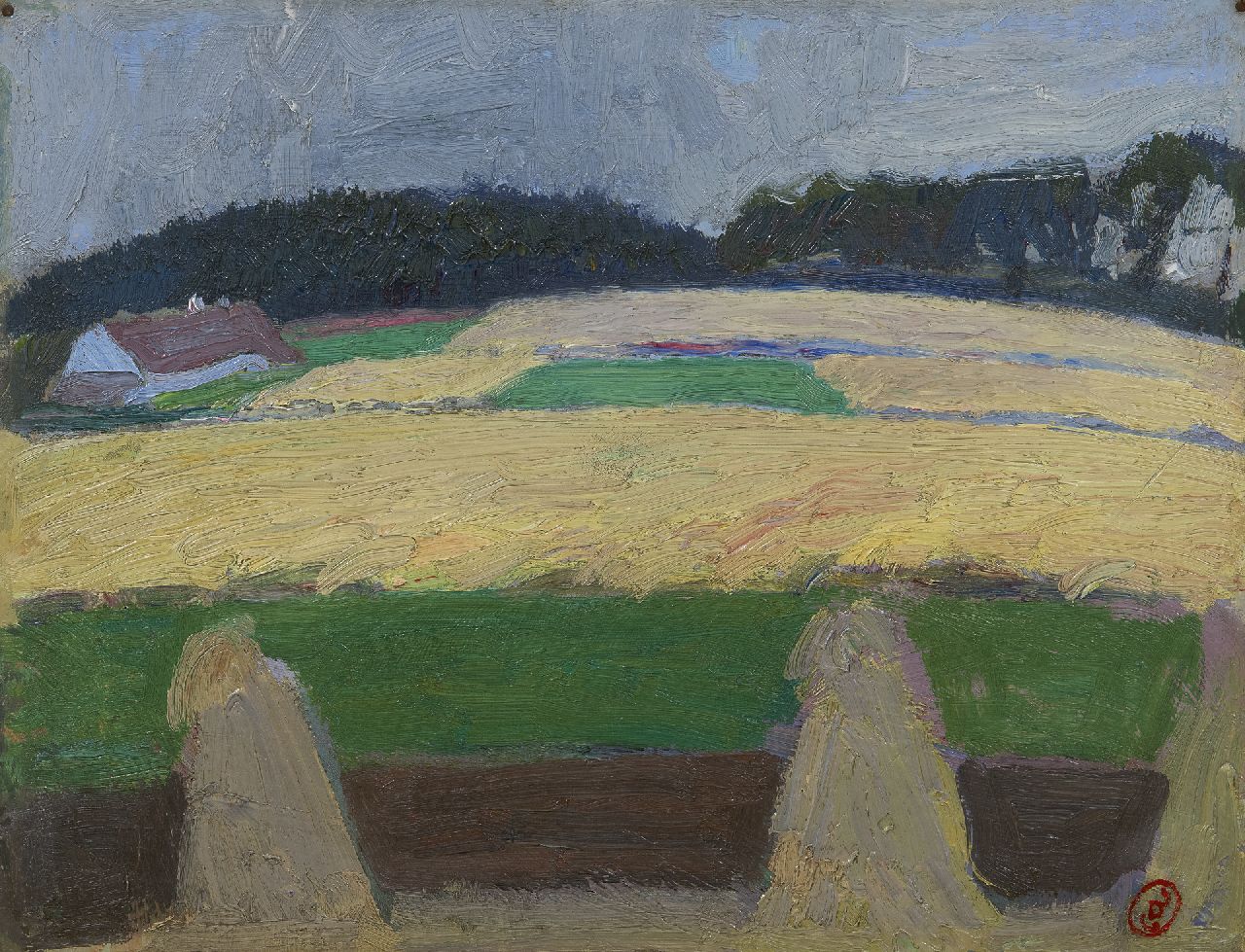 Smet G. de | Gustave de Smet, Het rijpe koren, olieverf op schildersboard 26,7 x 34,7 cm, gesigneerd rechtsonder met monogram Smet G. de | Gustave de Smet, Het rijpe koren, olieverf op schildersboard 26,7 x 34,7 cm, gesigneerd rechtsonder met monogram
