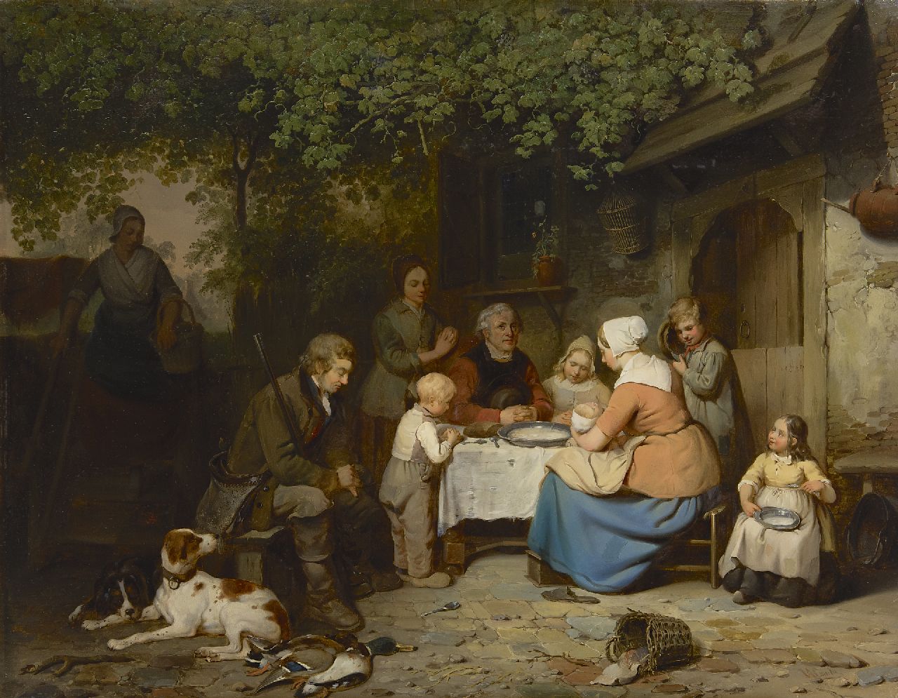 Canta J.A.  | Johannes Antonius Canta | Schilderijen te koop aangeboden | Gebed voor de maaltijd, olieverf op paneel 63,9 x 82,5 cm, gesigneerd rechtsonder