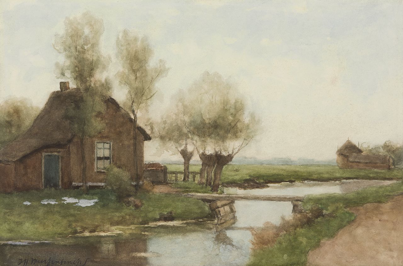 Weissenbruch H.J. | Hendrik Johannes 'J.H.' Weissenbruch, Polderlandschap met boerderij, aquarel op papier 34,8 x 52,6 cm, gesigneerd linksonder Weissenbruch H.J. | Hendrik Johannes 'J.H.' Weissenbruch, Polderlandschap met boerderij, aquarel op papier 34,8 x 52,6 cm, gesigneerd linksonder