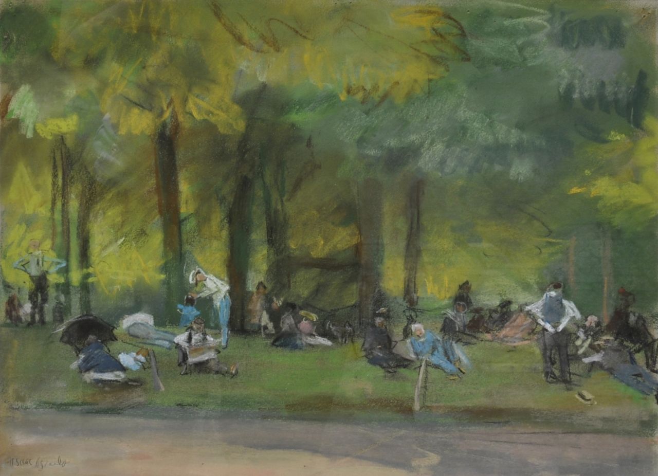 Israels I.L. | 'Isaac' Lazarus Israels, In het Bois de Boulogne, pastel op papier 31,3 x 39,2 cm, gesigneerd linksonder Israels I.L. | 'Isaac' Lazarus Israels, In het Bois de Boulogne, pastel op papier 31,3 x 39,2 cm, gesigneerd linksonder
