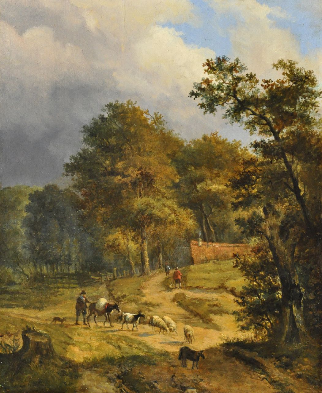 Verwee L.P. | Louis Pierre Verwee, Herder met vee op een bospad, olieverf op paneel 33,9 x 27,7 cm Verwee L.P. | Louis Pierre Verwee, Herder met vee op een bospad, olieverf op paneel 33,9 x 27,7 cm