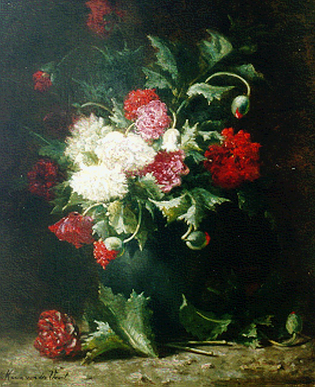 Voort in de Betouw-Nourney M. van der | Maria van der Voort in de Betouw-Nourney, Vaas met pioen- en klaprozen, olieverf op doek 79,1 x 65,4 cm, gesigneerd linksonder