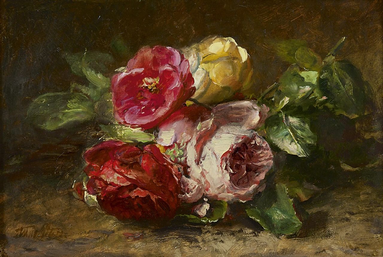 Peters A.  | Anna Peters, Rozen op de bosgrond, olieverf op doek 21,5 x 31,5 cm, gesigneerd linksonder