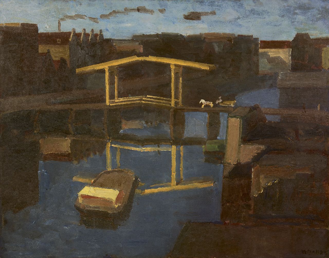 Maks C.J.  | Cornelis Johannes 'Kees' Maks | Schilderijen te koop aangeboden | De ophaalbrug (uitzicht uit het atelier van de schilder op het Prinseneiland, Amsterdam), olieverf op doek 79,4 x 100,0 cm, gesigneerd rechtsonder