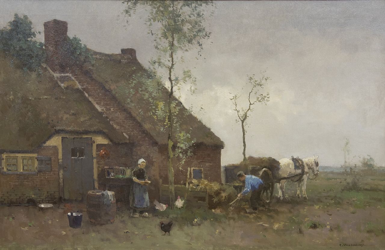 Vreedenburgh C. | Cornelis Vreedenburgh, Op het boerenerf, olieverf op doek 58,4 x 89,0 cm, gesigneerd rechtsonder Vreedenburgh C. | Cornelis Vreedenburgh, Op het boerenerf, olieverf op doek 58,4 x 89,0 cm, gesigneerd rechtsonder