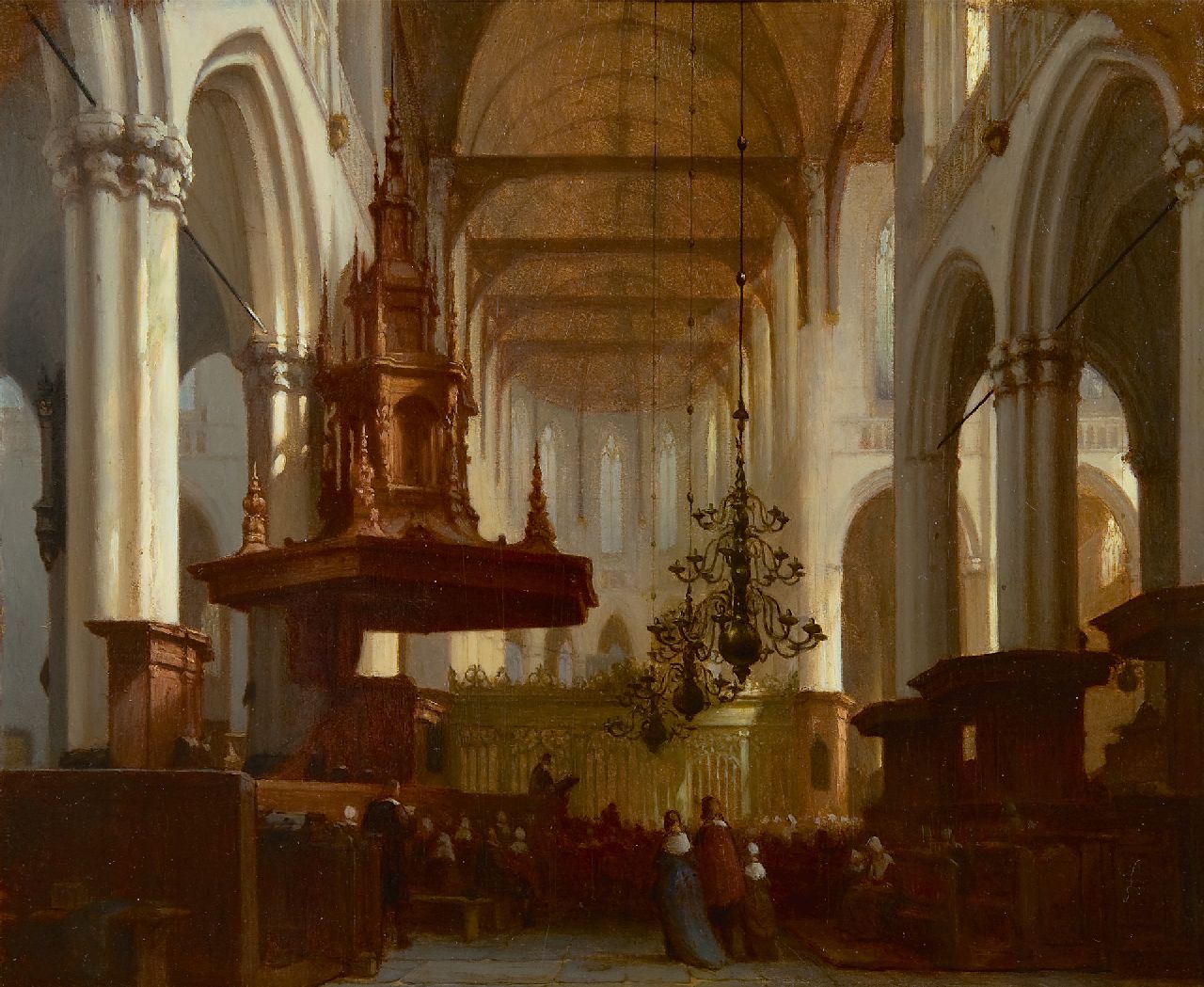 Schenkel J.J. | Jan Jacob Schenkel | Schilderijen te koop aangeboden | In de Nieuwe Kerk te Amsterdam, olieverf op paneel 30,5 x 36,8 cm, gesigneerd rechtsonder Schenkel J.J. | Jan Jacob Schenkel | Schilderijen te koop aangeboden | In de Nieuwe Kerk te Amsterdam, olieverf op paneel 30,5 x 36,8 cm, gesigneerd rechtsonder