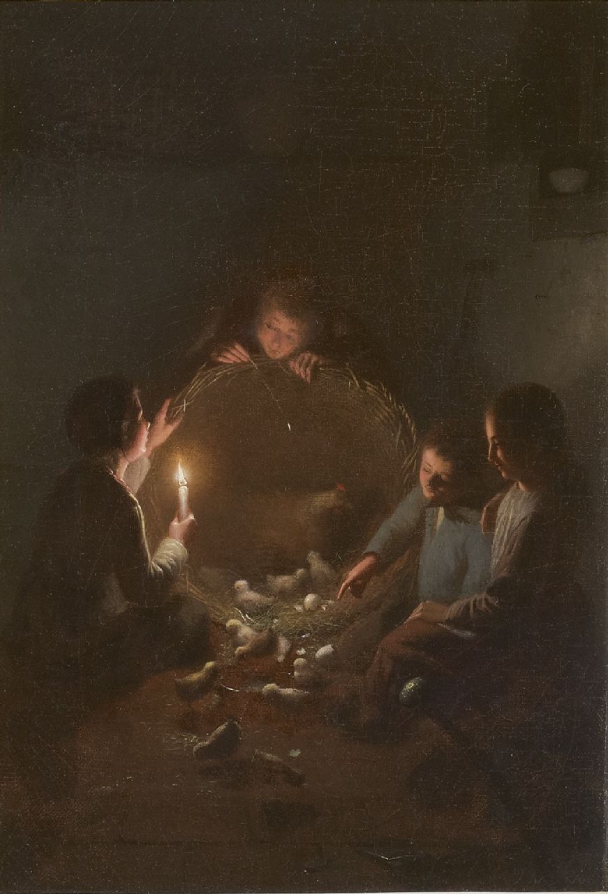 Rosierse J. | Johannes Rosierse, Een klein wonder bij kaarslicht, olieverf op doek 36,0 x 27,3 cm, gesigneerd rechtsonder Rosierse J. | Johannes Rosierse, Een klein wonder bij kaarslicht, olieverf op doek 36,0 x 27,3 cm, gesigneerd rechtsonder