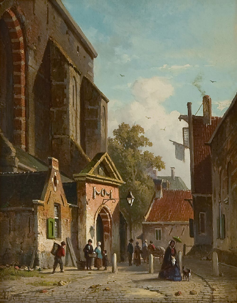 Eversen A. | Adrianus Eversen, De zuidingang van de Waalse Kerk, Haarlem, olieverf op paneel 19,2 x 15,2 cm, gesigneerd linksonder voluit en met monogram Eversen A. | Adrianus Eversen, De zuidingang van de Waalse Kerk, Haarlem, olieverf op paneel 19,2 x 15,2 cm, gesigneerd linksonder voluit en met monogram