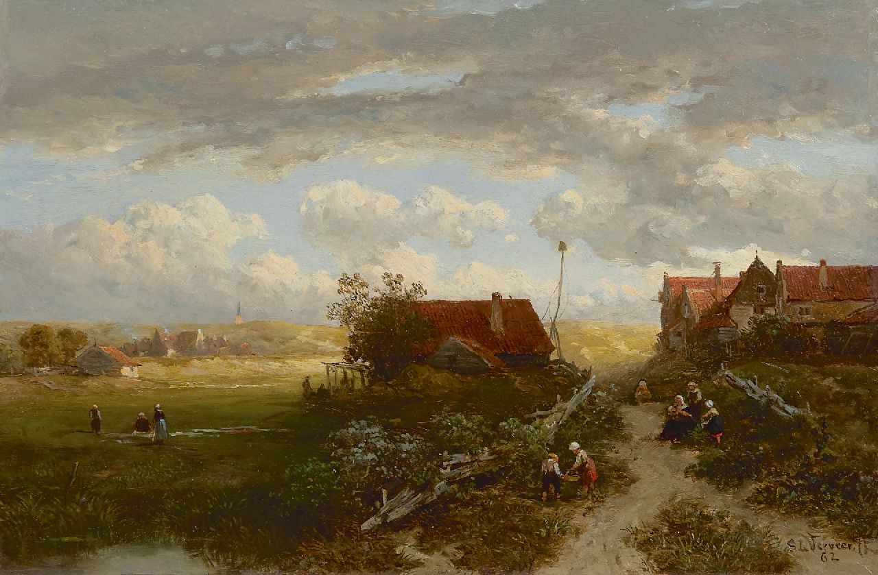 Verveer S.L.  | 'Salomon' Leonardus Verveer | Schilderijen te koop aangeboden | Achter de duinen, olieverf op paneel 23,8 x 36,0 cm, gesigneerd rechtsonder en gedateerd '62