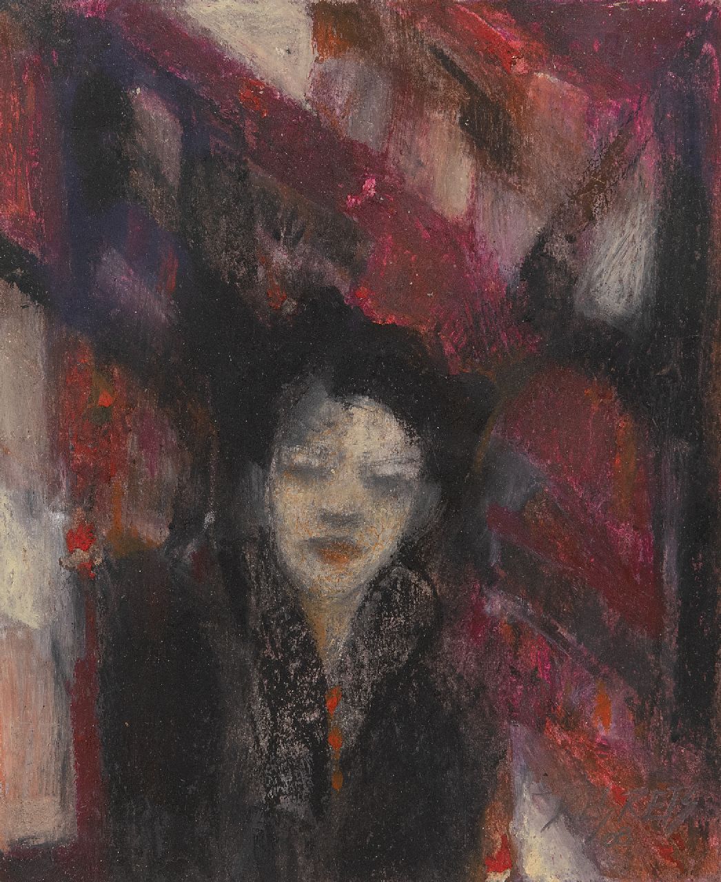 Desrets L.  | Liliana Desrets | Schilderijen te koop aangeboden | Soledad, oliepastel op papier 16,7 x 13,7 cm, gesigneerd rechtsonder en verso op etiket en gedateerd '08 en verso op etiket 2009