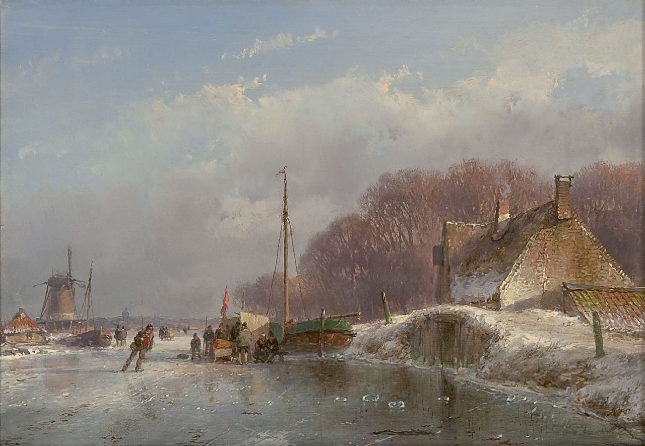 Schelfhout A.  | Andreas Schelfhout, Winter met koek-en-zopie, olieverf op paneel 17,0 x 24,1 cm, gesigneerd rechtsonder en te dateren ca. 1860