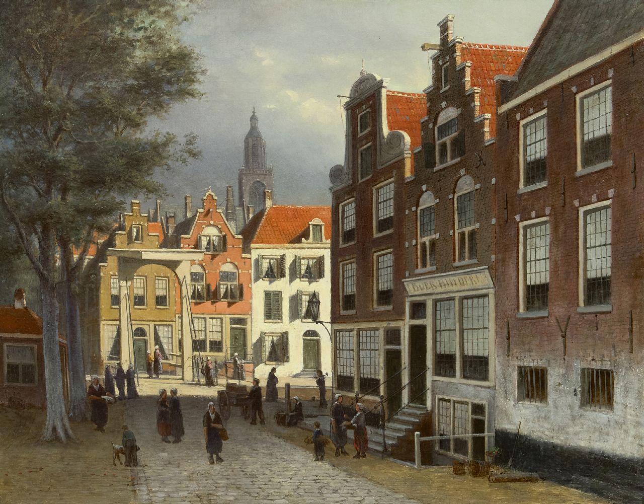 Hulk sr. J.F. | Johannes Frederik Hulk sr. | Schilderijen te koop aangeboden | Stadsgezicht met figuren, olieverf op doek 66,7 x 82,5 cm Hulk sr. J.F. | Johannes Frederik Hulk sr. | Schilderijen te koop aangeboden | Stadsgezicht met figuren, olieverf op doek 66,7 x 82,5 cm